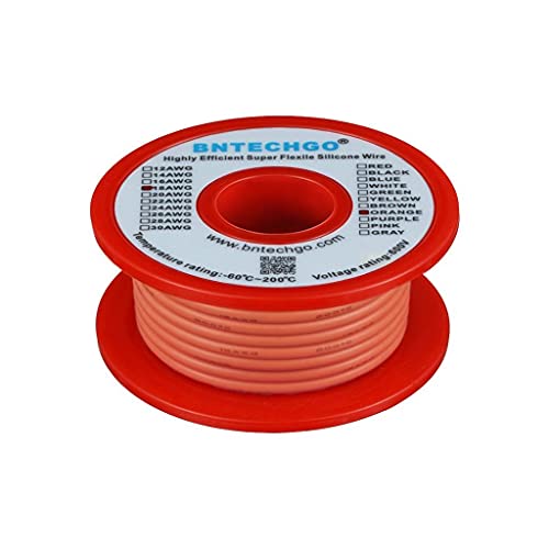 Image of BNTECHGO 18 Gauge Silicone wire spool 50 ft Orange Flexible 18 AWG Stranded Tinned Copper Wire