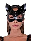 WARANDOD Women Faux Leather Mask with Alloy, Adjustable Fashion Face Mask for Masquerade, Gothic Punk Festival Costume Accessory(Head 20.5–26.4 in)