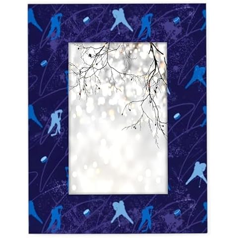 cfpolar Hockey Blue Pattern 5x7 Picture Frame, Wall Hanging & Tabletop Decor Photo Frames for Living Room Office & Home Decor Picture Frame for Family Wedding Baby Photos Cover
