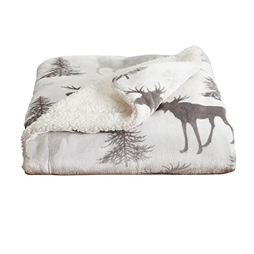 Sherpa Fleece and Velvet Plush Full/Queen Throw Blanket Moose | Thick Blanket for Fall and Winter | Cozy, Soft, and Warm Fleece Throw Blanket | Cielo Collection