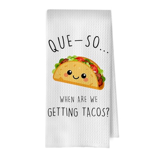 BlissfulAbon Taco Gifts Kitchen Towels - Funny Taco Bar Decorations, Funny Mexican Tuesday Decorative Waffle Dish Towels, Hostess Mexican Gifts Hand Towel, Hostess Gift Tea Towel, 16×24 Inches
