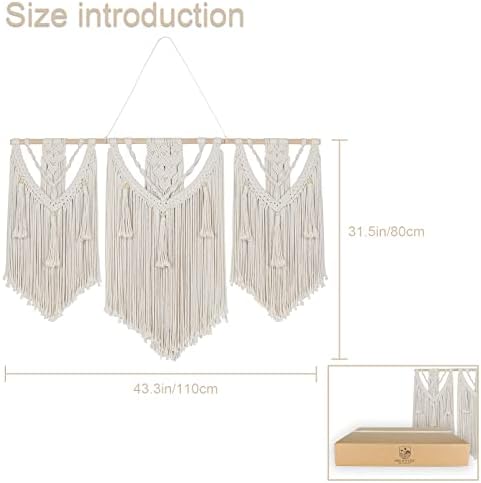 HOLAVIDA Large Macrame Wall Hanging, Fringed Rope Boho Wall Tapestry, Bohemian Chic Woven Tapestry, Bedroom, Living room, Gallery(110cm×80cm)