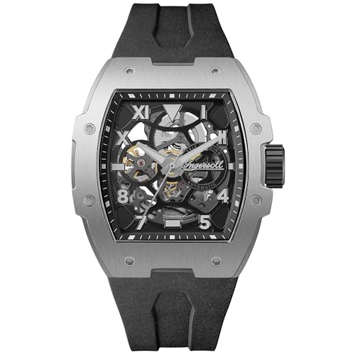 Ingersoll Montre Automatique The Play pour Homme logée dans Un boîtier de 45 mm au Cadran Squelette Noir, et Bracelet en Caoutchouc PU Noir I15301