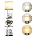 SUNMORY Floor Lamp with Shelves, Modern Square Standing Lamp with 3 Color Temperature Bulb, Corner Display Bookshelf Lamp for Living Room and Bedroom(Black)