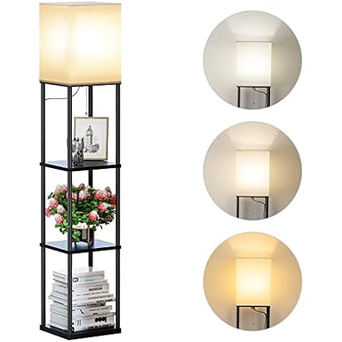 SUNMORY Floor Lamp with Shelves and 3 Color Temperature Bulb Cover