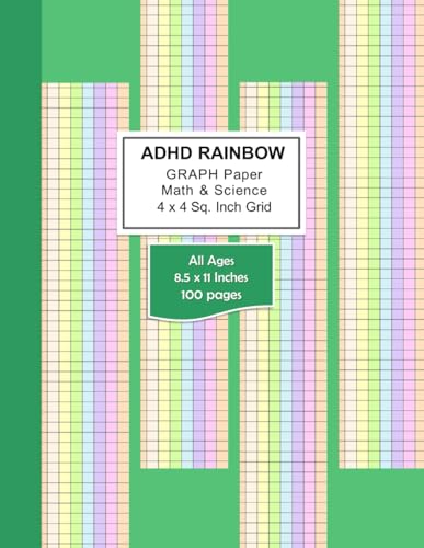 ADHD COLORED GRAPH PAPER NOTEBOOK: Rainbow 4x4 Quad Ruled Book for Math & Science Students | Colored Grid Graph Notebook for Applied Learning