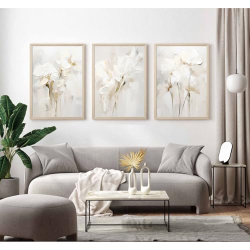 Neutral Wall Art Abstract Floral Canvas Pictures Beige Flower Wall Decor Modern Painting Minimalist Poster Abstract Botanical Prints White Artwork for Bedroom Living Room 12x16x3 Inch Wood Framed by SYYANKK - Used condition - Image 3