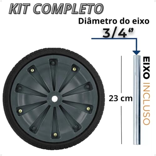 Roda Carrinho De Mão Pneu Maciço Sem Câmara Com Eixo Central 3/4 Pedreiro