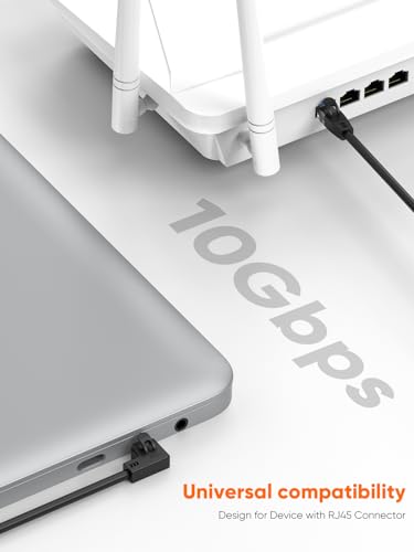 Image of CableCreation Angle CAT6 Ethernet Patch Cable(10 Feet), Downward Angled Lan Cable with 50U Gold Plated Contact, Black Color