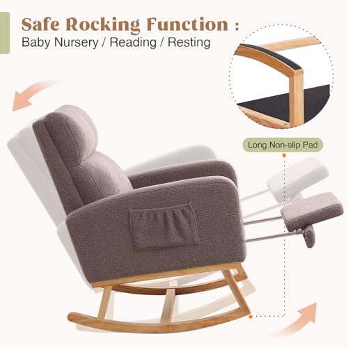 Image of HCHAIRH Rocking Chair Nursery with Foot Rest, Nursing Rocking Chairs for Mom Nursery, Teddy Rocker Glider with High Backrest for Living Room, Bedroom, Coffee
