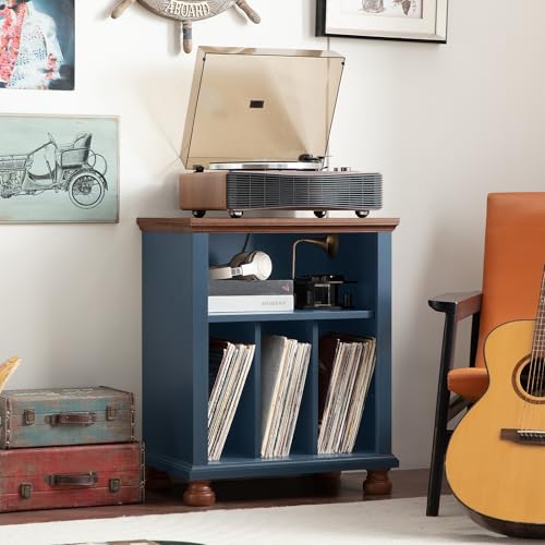 Joaxswe Record Player Stand with Vinyl Record Storage, 24" Wide Mid-Century Record Player Table Up to 200 Albums,Large Wood Turntable Stand Cabinet Dispaly Shelf for Living Room,Bedroom,Blue by Joaxswe - Image 4
