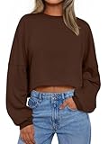 Trendy Queen Cropped Sweatshirts for Women Oversized Crewneck Sweaters Long Sleeve Tops Fall Winter Clothes 2025 Brown S