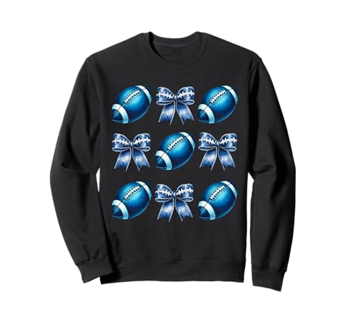 Football Coquette Blue Bow Game Day Women Girl Rugby Cheer Sudadera
