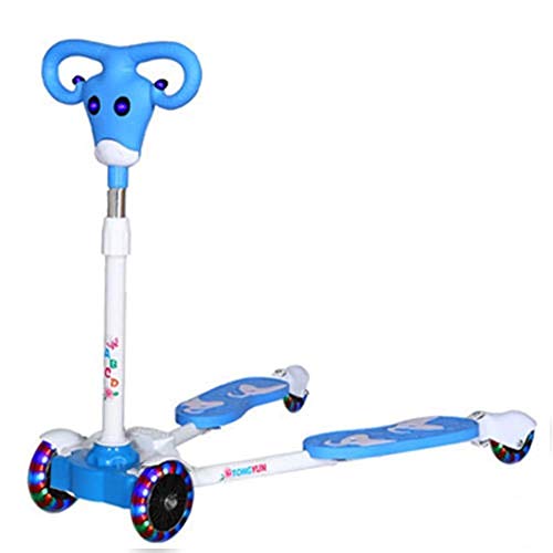 CYGJ Acero Inoxidable Patinete Slider con 4 luz LED Intermitente Ruedas de PU,Azul Patrón de Pantorrilla Plegable Juguetes Patinetes para Niños Tri Scooter de 3 Ruedas
