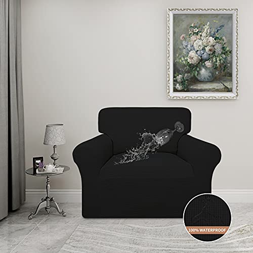 Image of Easy-Going 100% Waterproof Oversized Chair Couch Cover, Stretch Sofa Cover | Dual Waterproof Sofa Slipcover, Leakproof Furniture Protector Against Stain Spill from Kids, Pets, Dog, Black