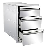 Outdoor-Küche mit 3 Schubladen – Edelstahl-Aufbewahrungslösung mit Griff für Grill und Kochen im Freien (35,5 x 53,3 x 58,4 cm)