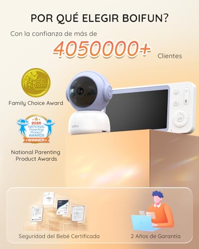 BOIFUN 2026 monitor bebé – cámara 360 y pantalla detalle