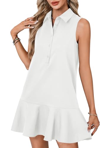 Image of Vrtige Women's Sleeveless Polo Dress Button Front Ruffle Hem Casual Golf Tennis Summer Mini Dresses