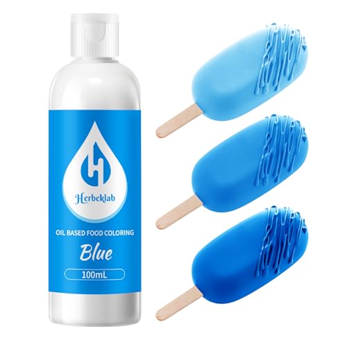 Image of Blue Oil Based Food Coloring for Chocolate - Herbeklab 100ml Professional Concentrated Oil Food Dye for Candy Melts, Chocolate, Cake Pops, Strawberries & Baking