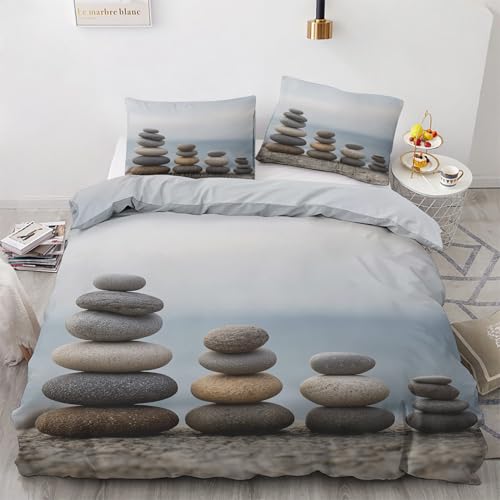 Générique Parure de Lit 140x200 Galets Zen 1 Personne, Housse de Couette Galet Ensemble de Literie Réversible en Microfibre pour avec 1 Taie d'oreiller 65x65