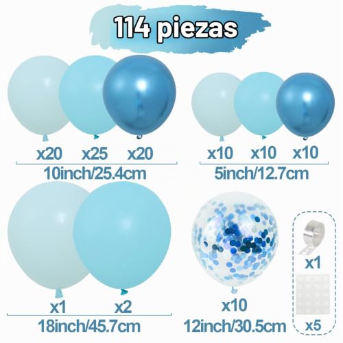 Miniatura 2 de Kit Arco Globos Azules, 110pcs Kit Arco Guirnalda Globos Látex Azul Macarrón Azul Metálico Con Globo Confeti Azul Para Fiesta Cumpleaños Niño Niña Baby Shower Revelación Género Boda