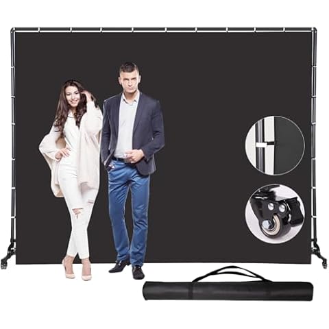 GSKAIWEN Movable Black Backdrop Stand with Wheels, Photo Background Non-Reflective Collapsible Black Screen Curtain for Product Photography Portraits Photoshoot Party Video Studio (7X10FT) Cover