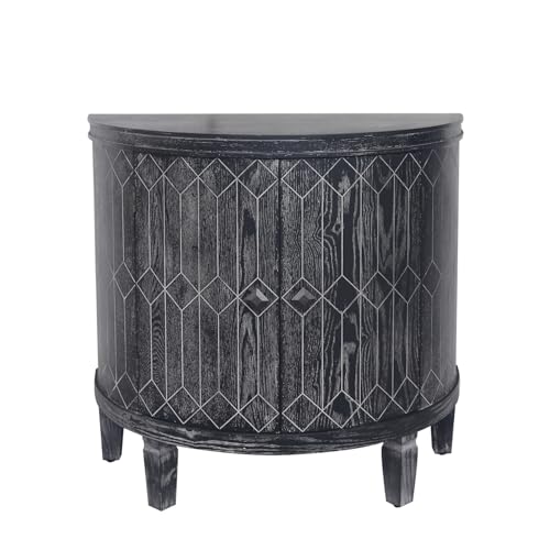 ZenithX Accent Cabinet Modern Half-Moon 2 Door Wooden Cabinet Storage Cabinet Solid Wood Veneer with Featuring Two-Tier Storage, for Living Room, Hallway, Entryway and Dining Room, Painted in Black