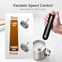 InstaWhisk Upgraded Milk Frother with Variable Speed - Rechargeable Handheld Coffee Frother Wand with Detachable Whisks, Electric Drink Mixer for Latte, Cappuccino, Matcha, Almond Milk, Protein, Black — image 2