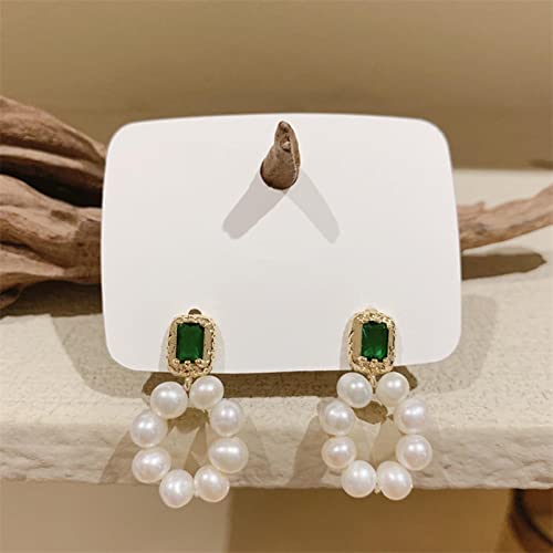 Zeshimb Pearl Beaded Drop Earrings Baroque Pearl Hoop Earrings Faux Pearl Green Emerald Stud Earrings Vintage Silver Pearl Dangle Earrings White Pearl Wedding Earrings Jewelry For Women Girls #TOP2