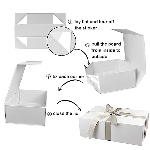 YINUOYOUJIA Large Gift Box with Lid,14\"x9\"x4.5\" Magnetic Gift Box with Ribbon,Cards and Envelopes for Presents,Great for Wedding,Birthdays,Crafting,Gift Packaging (white) - Thumbnail 4