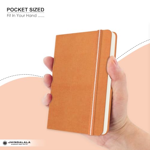 Image of Jhingalala Diaries - Fabric Cover Hardbound Pocket Journal Notebook I Fabric Series Journal Diary For Girls and Women I Pocket Diary With Elastic Closure I Size A6 I 192 Ruled Pages (Orange)