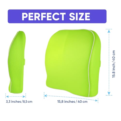 Image of Grin Health Back Support for Office Chair, Memory Foam Orthopedic Back Rest Cushion for Car, Back Pain Relief, Ideal Cushion for Spine Alignment and Posture Correction, Green