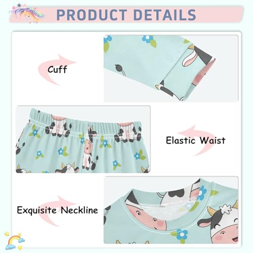 Pajama Sets Long Sleeve Cute Cow Pattern Prints Soft Comfy Sleepwear 2 Piece PJS 3-8T4