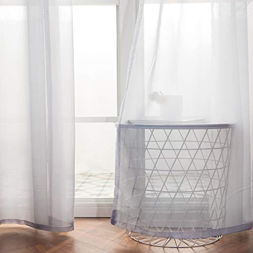 MIULEE 2 Panels Solid Color Sheer Window Curtains Smooth Elegant Window Voile Panels/Drapes/Treatment for Bedroom Living Room 55" Wx85 L Light Gray, Grommet Top