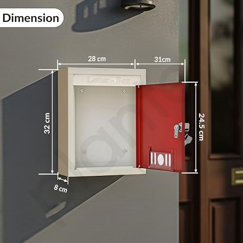 Image of Plantex Wall Mount A4 Size Letter Box - Mail Box /Letter Box for Home gate with Key Lock (Red & Ivory)