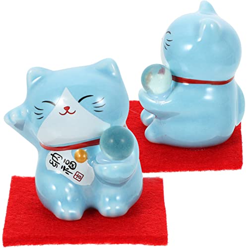 PRETYZOOM 2 Piezas Adorno De Gato De La Suerte Escultura Animal De La Fortuna Gato Japonés De La Buena Suerte Estatua Gato De La Suerte Buena Suerte Gato Porcelana Dibujos Animados Cerámica
