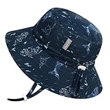 Jan & Jul Jungen Schnell trocknender Bucket Hat für Schwimmen, Faltbarer Strandhut für Kleinkinder und Kinder (L: 2-5 Jahre, Marineblaues Walspiel)