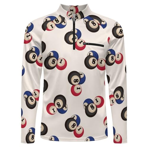 Cartoon Billiards Number Ball Men's Rash Guard Long Sleeves Quick Dry Fishing Workout Shirts with Zipper4