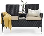 SONGMICS Meubles de patio, PE Fauteuil de jardin Rattan, Fauteuil avec table, Canapé, Meubles de jardin extérieur, avec coussins, pour Terrasse, Balcon, Noir et Taupe UGGF022B02