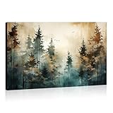 Landscape Canvas Wall Art Forests Picture Pine Trees Painting Vintage Watercolor Prints for Living Room Bedroom Bathroom Home Office Decor Framed(Art-4,12.00x18.00 inch)