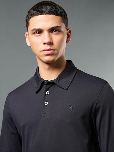 Image of TECHNOSPORT Mens Slim Fit Solid Full Sleeve Cotflex Polo T-Shirt for Regular and Casual Uses