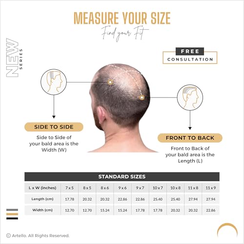 Image of Artello REAL MIRAGE Hair Patch for Men, 7D Ultimate Skin Base Toupee with Original Scalp Partition, Trim-able PU Frontal, 100% Virgin Human Hair Wig (Colour: Natural Black) (9x7)