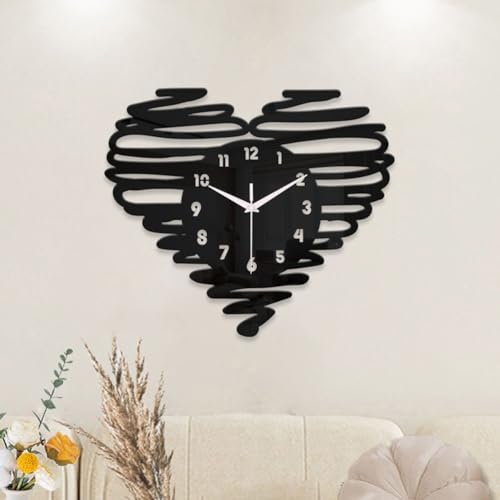 Horloge murale design de cœur, décoration moderne de salon et chambre