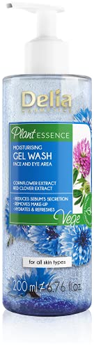 Delia Cosmetics Plant Essence Gesichtsreinigungsgel - Feuchtigkeitsspendendes Reinigungsgel - Entfernt Make-up und Unreinheiten, Natürliche, Für alle Hauttypen, Reduziert überschüssigen Talg - 200 ml
