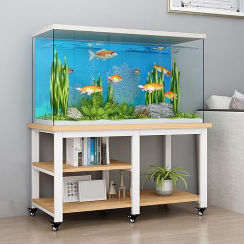 Fish Tank Stand, Open Aquarium Stand,2-Tier Breeder Turtle Reptile Terrarium Shelf, Tank Storage Cabinet with 6 Movable Universal Wheels, 3300 lbs Total Load Capacity, Suitable for Home and Office
