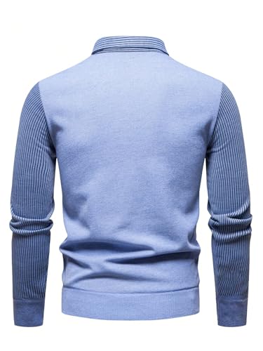 Men's 2 in 1 Long Sleeve Golf Sweater Button Front Ribbed Knit Fall Fake Two Piece Tops2