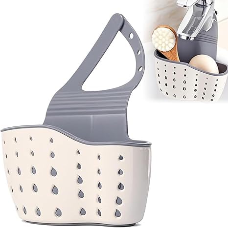 Kitchen Sink Caddy Sponge Holder for Organizer Dish Soap Holder Hanging Ajustable Strap Faucet Caddy with Drain Holes