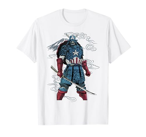 T-shirt Captain America Mountain Samurai motif artistique Marvel noir