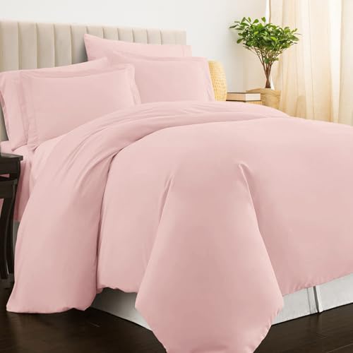 Pizuna 100% Cotton Double Duvet Cover Set Light Pink, 400 Thread Count Long Staple Cotton Duvet Cover 200x200cm, Sateen Weave Quilt Cover with Button Closure (Double Duvet Cover Cotton)
