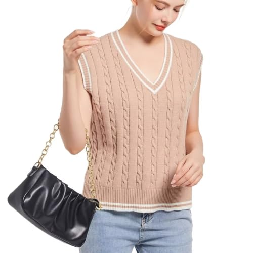 Image of Womens Sweater Vest Sleeveless Cotton Casual V Neck Pullover